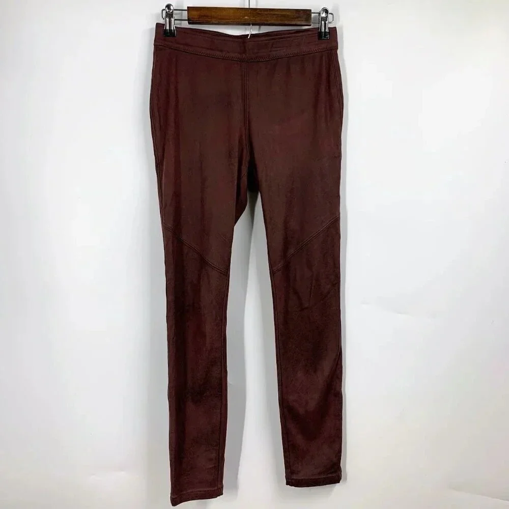Free People Women's Faux Leather‎ Mid Rise Vegan Leggings In Wine Size 25